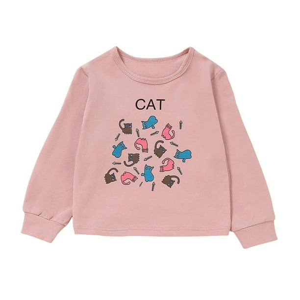 Kids Toddler Kids Little Girls Long Sleeve Cartoon Cat Pullover Sweatershirt 